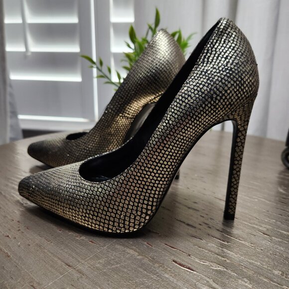 Saint Laurent Gold Metallic Calfskin Paris 105 Escarpin Stiletto Pumps 35.5 5.5 - Picture 6 of 7
